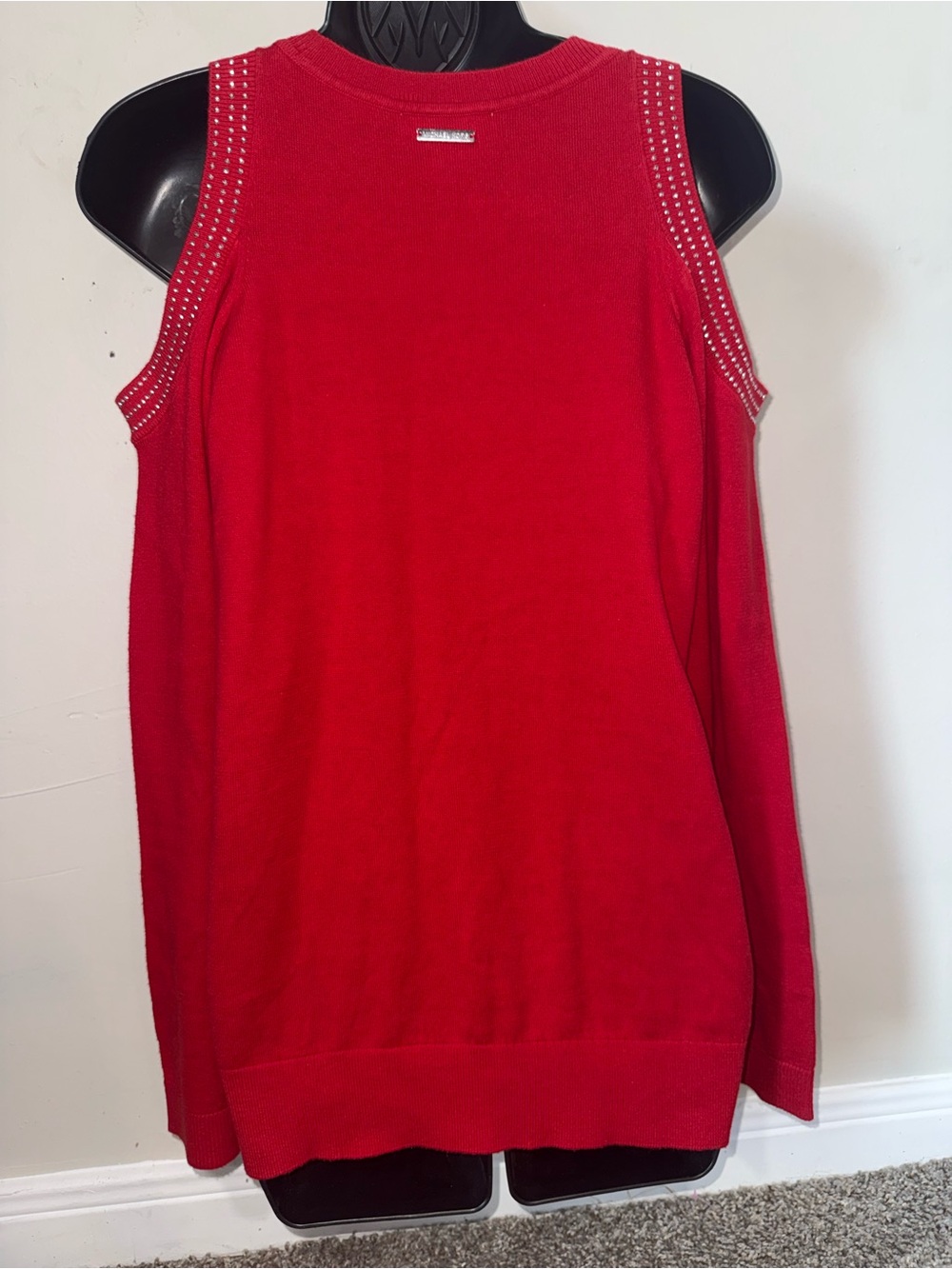 Michael Kors Red Knit Sleeveless Top with Studded Shoulders